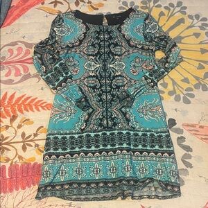 As U Wish Teal and Black Long Sleeve Dress